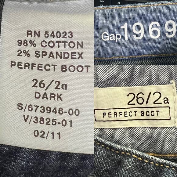 GAP 1969 Perfect Boot Jeans size 2/26 x 29 Low-Rise Bootcut Stretch Denim - Picture 14 of 15